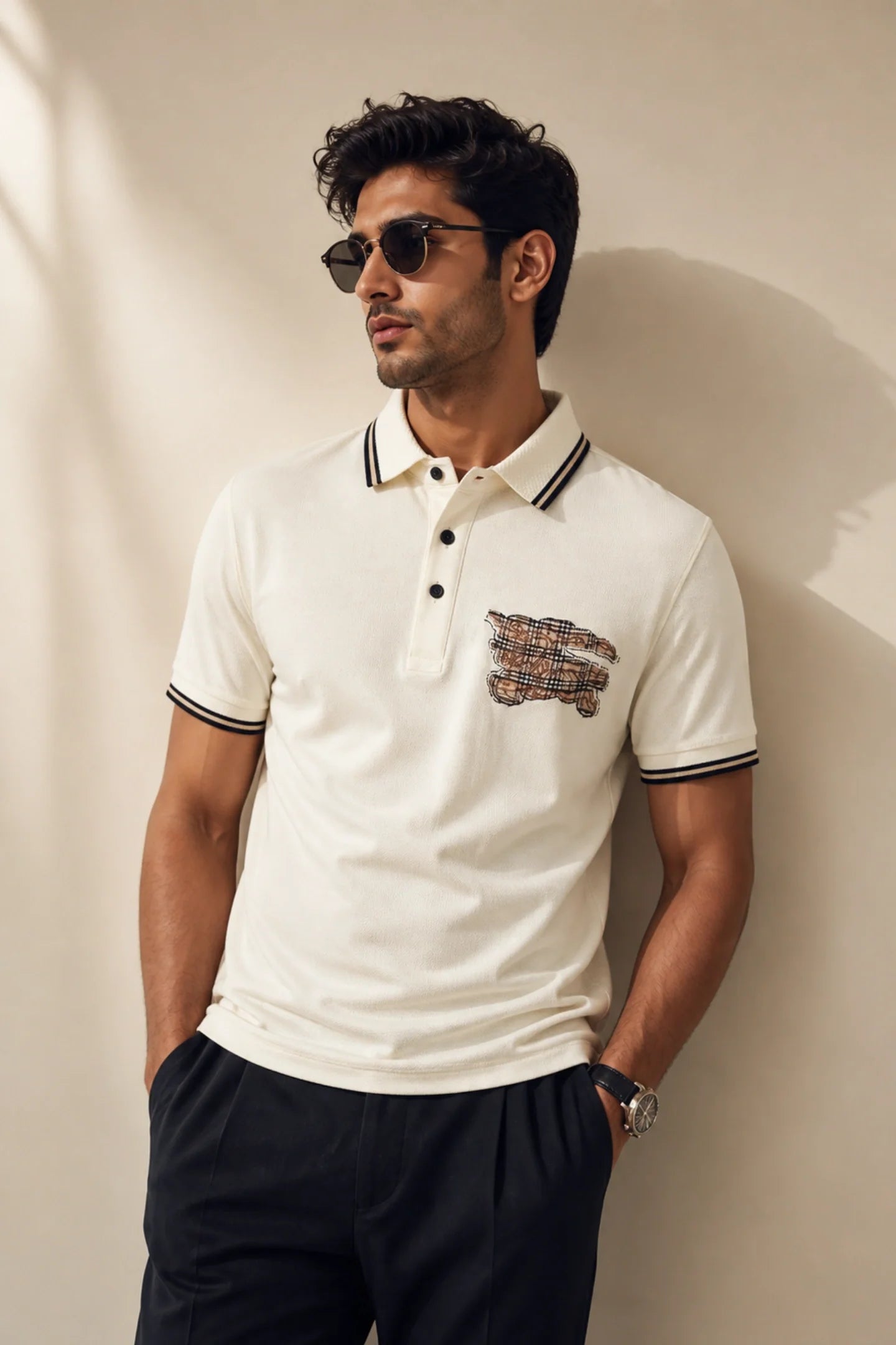 kapda kulture off white cotton polo t shirt for men front pose view