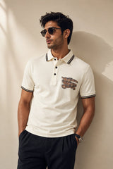 kapda kulture off white cotton polo t shirt for men front pose view
