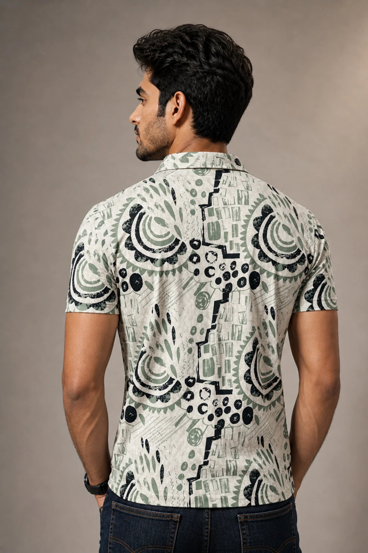 kapda kulture light sage cotton polo t shirt for men back angled view