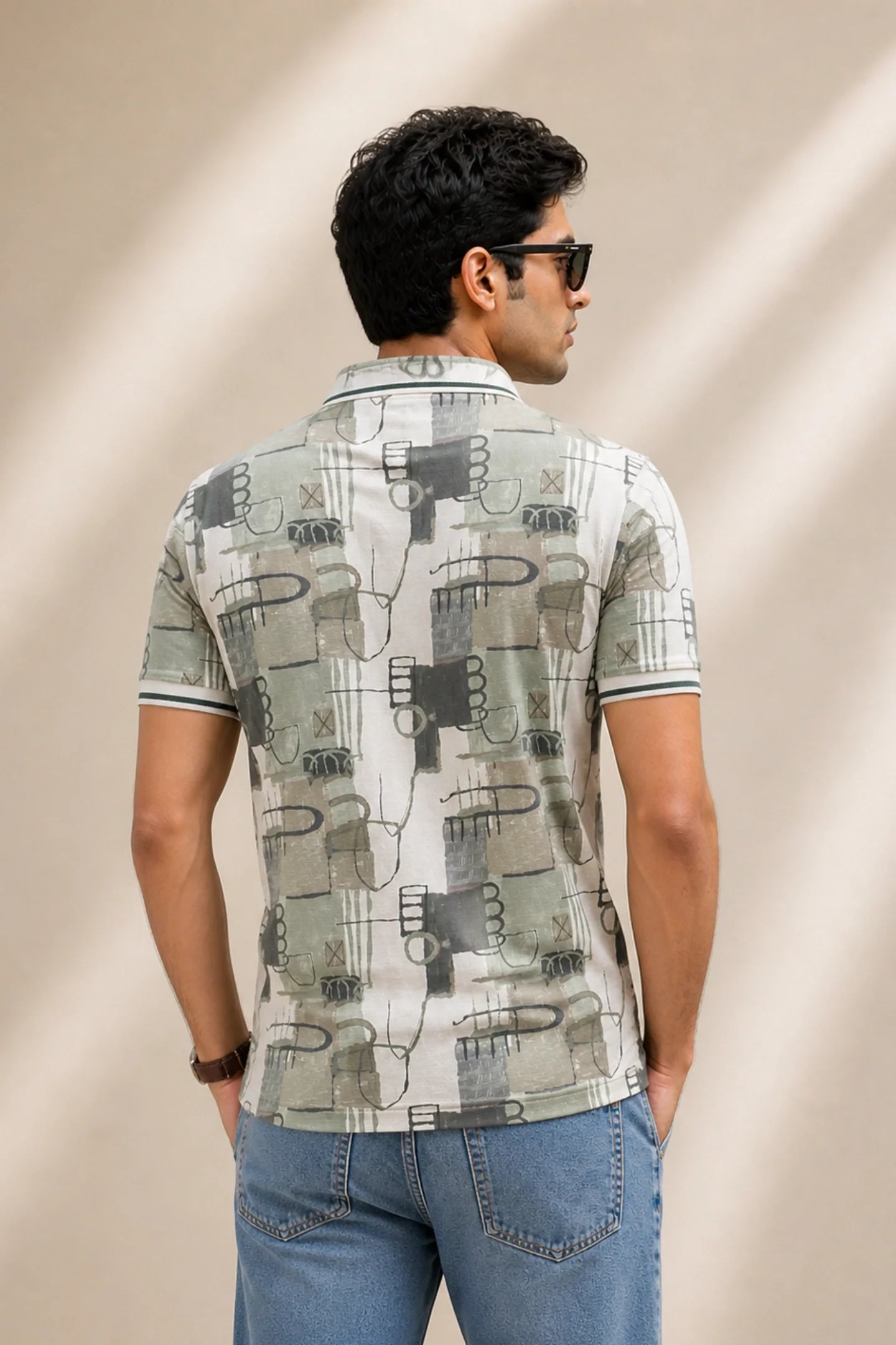 kapda kulture light sage cotton polo t shirt for men back view