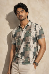 kapda kulture abstract olive cotton polo t shirt for men front pose view