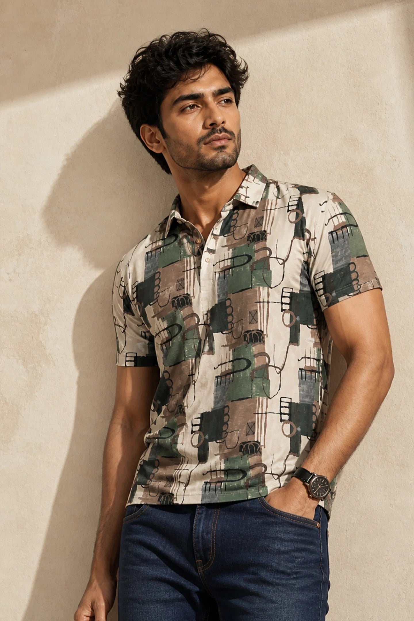 kapda kulture abstract olive cotton polo t shirt for men front view