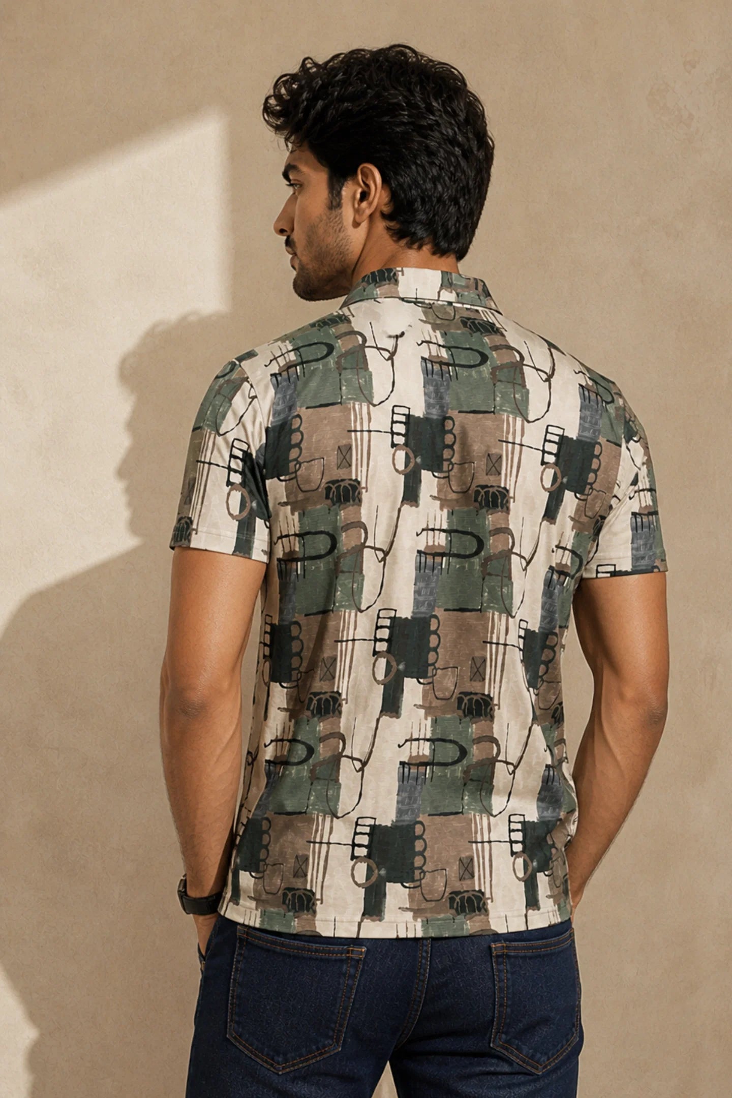 kapda kulture abstract olive cotton polo t shirt for men back view