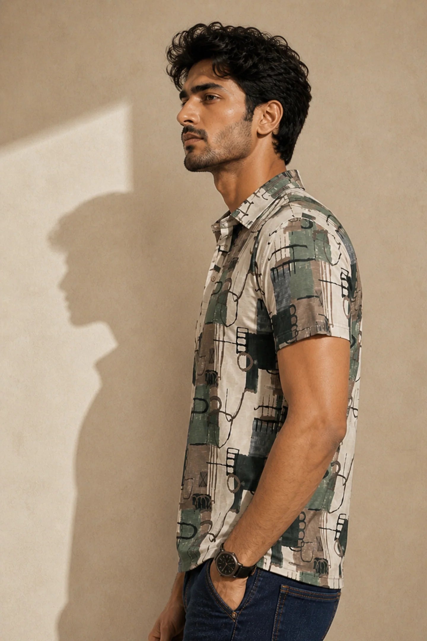 kapda kulture abstract olive cotton polo t shirt for men side angled view