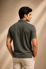 kapda kulture dark olive cotton polo t shirt for men back view