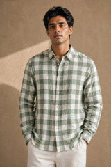 Sage Breeze Checks Linen Cotton Shirt for Men | Premium Casual Shirt | Kapda Kulture