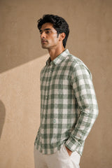 Sage Breeze Checks Linen Cotton Shirt for Men | Premium Casual Shirt | Kapda Kulture