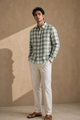 Sage Breeze Checks Linen Cotton Shirt for Men | Premium Casual Shirt | Kapda Kulture