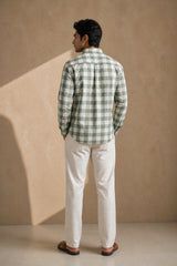 Sage Breeze Checks Linen Cotton Shirt for Men | Premium Casual Shirt | Kapda Kulture