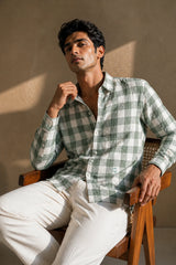 Sage Breeze Checks Linen Cotton Shirt for Men | Premium Casual Shirt | Kapda Kulture