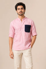 Blush Linen Cotton Pocket Kurta Shirt for Men | Premium Casual Kurta Shirt | Kapda Kulture