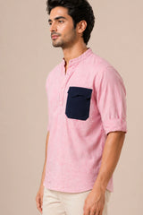Blush Linen Cotton Pocket Kurta Shirt for Men | Premium Casual Kurta Shirt | Kapda Kulture
