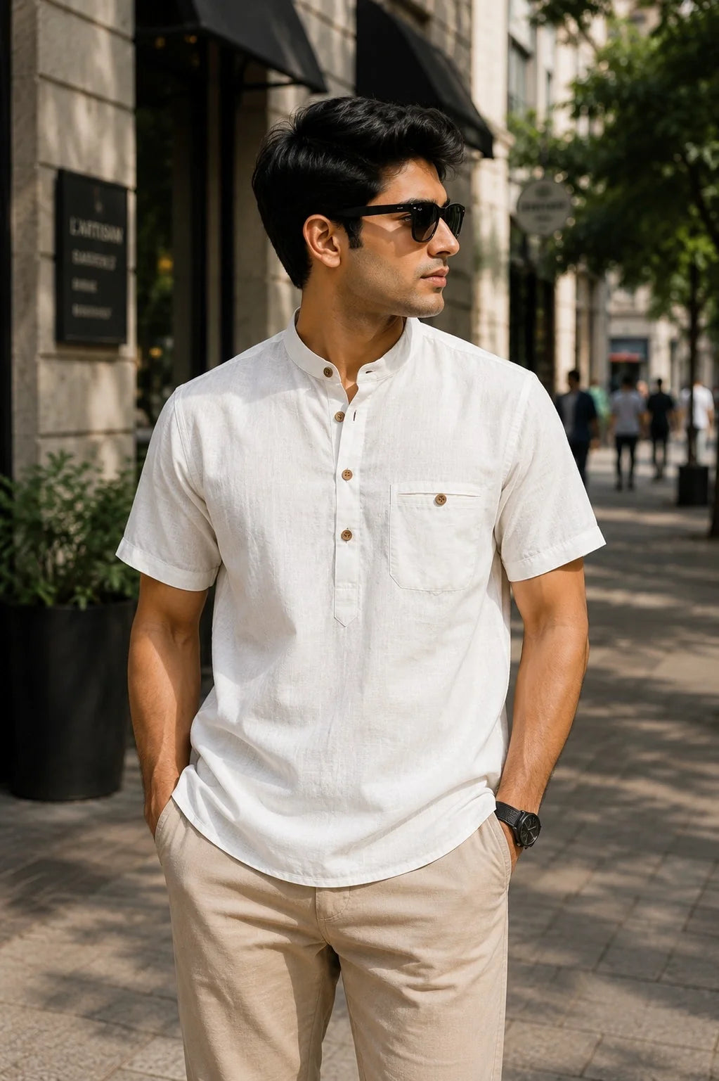 Classic White Plaid Linen Cotton Shirt for Men | Premium Casual Shirt | Kapda Kulture
