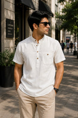 Classic White Plaid Linen Cotton Shirt for Men | Premium Casual Shirt | Kapda Kulture