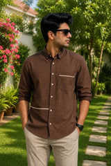 Classic Brown Plaid Linen Cotton Shirt for Men | Premium Casual Shirt | Kapda Kulture