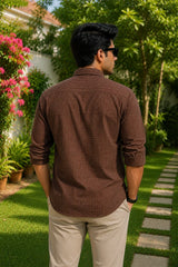 Classic Brown Plaid Linen Cotton Shirt for Men | Premium Casual Shirt | Kapda Kulture