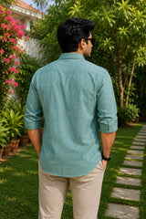 Classic Sage Green Plaid Linen Cotton Shirt for Men | Premium Casual Shirt | Kapda Kulture
