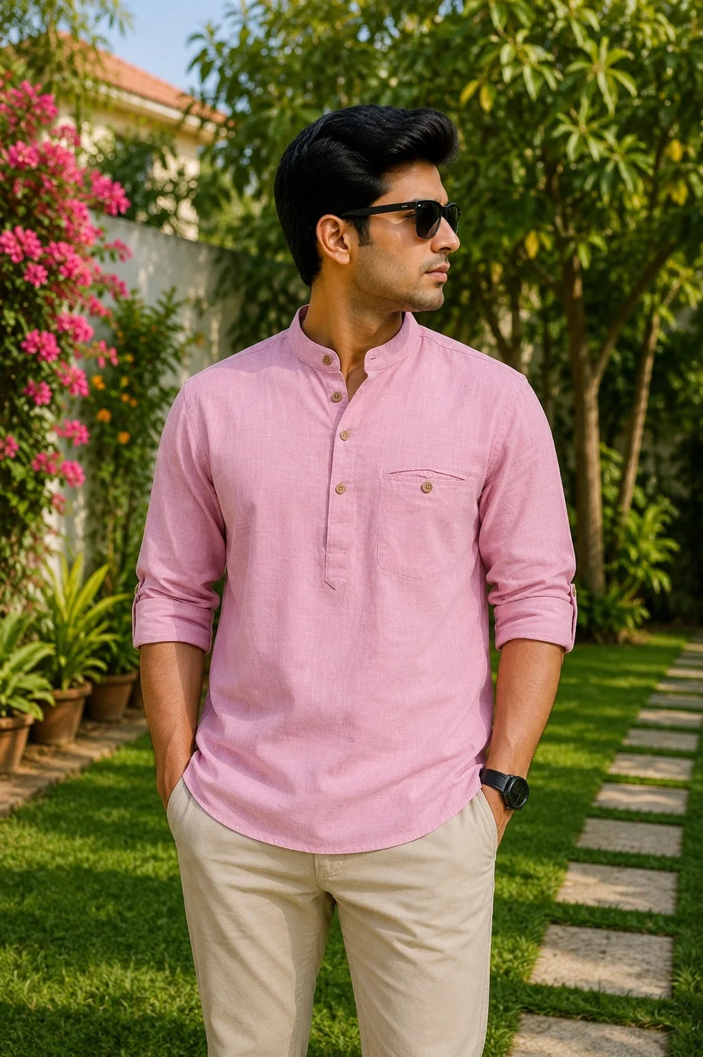Classic Pink Plaid Linen Cotton Shirt for Men | Premium Casual Shirt | Kapda Kulture