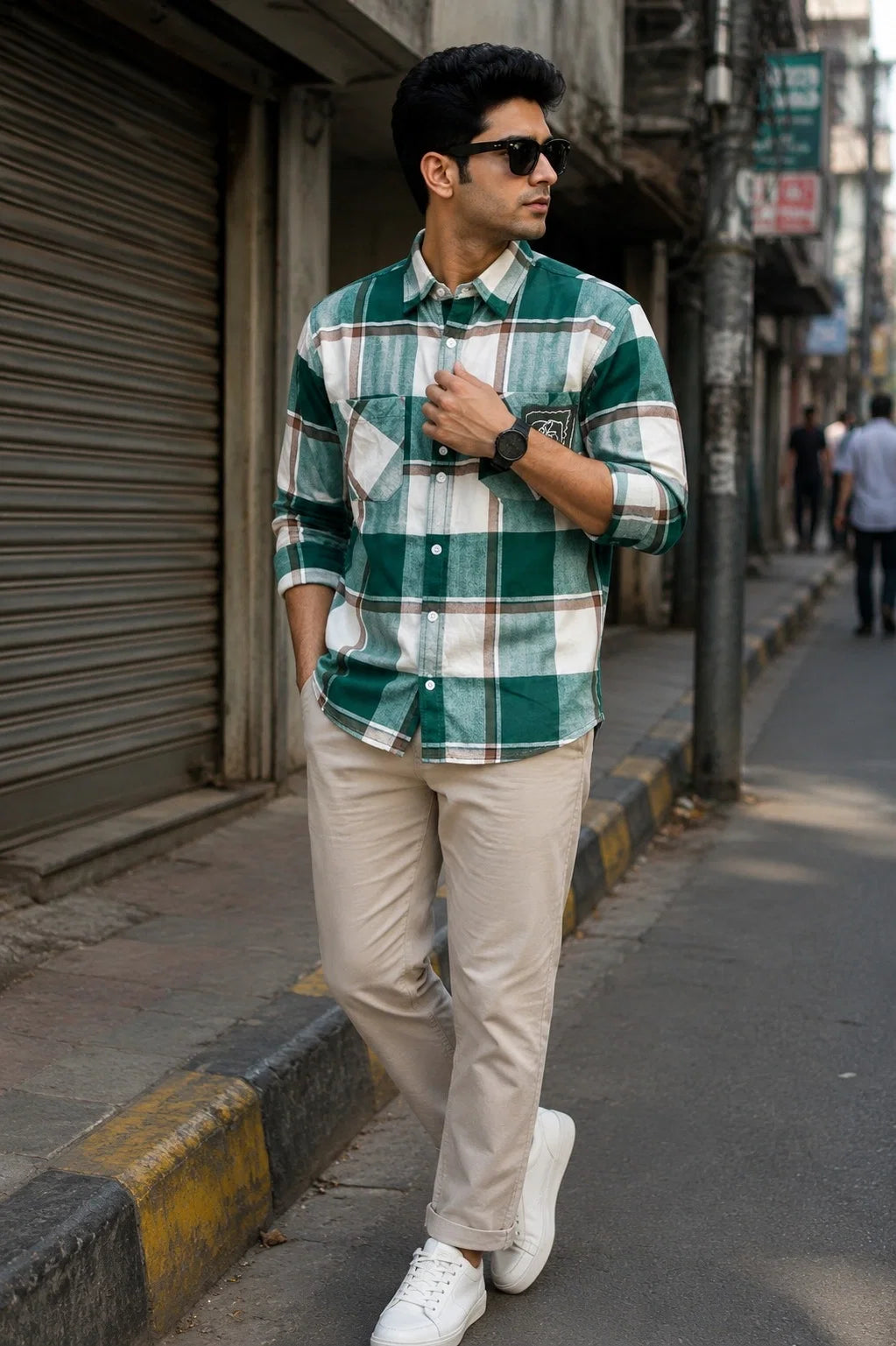Classic Green Plaid Linen Cotton Shirt for Men | Premium Casual Shirt | Kapda Kulture