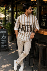 Urban Typography Stripe Linen Cotton Shirt for Men | Premium Casual Shirt | Kapda Kulture