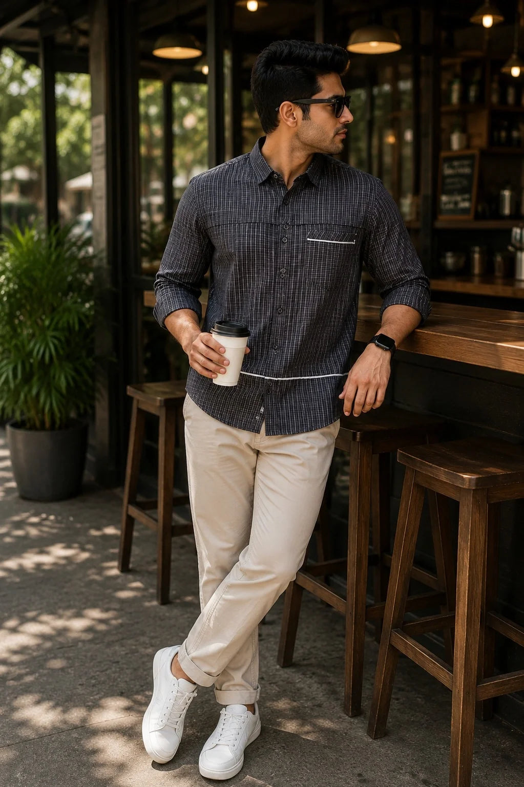 Dark Grey Textured Linen Cotton Shirt for Men | Premium Casual Shirt | Kapda Kulture