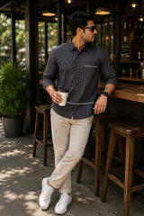 Dark Grey Textured Linen Cotton Shirt for Men | Premium Casual Shirt | Kapda Kulture