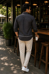 Dark Grey Textured Linen Cotton Shirt for Men | Premium Casual Shirt | Kapda Kulture