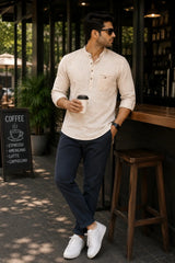 Soft Beige Linen Cotton Shirt for Men | Premium Casual Shirt | Kapda Kulture