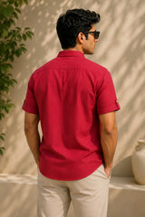 Classic Red Plaid Linen Cotton Shirt for Men | Premium Casual Shirt | Kapda Kulture