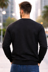 black sweatshirt for men plain back view relaxed fit casual wear
