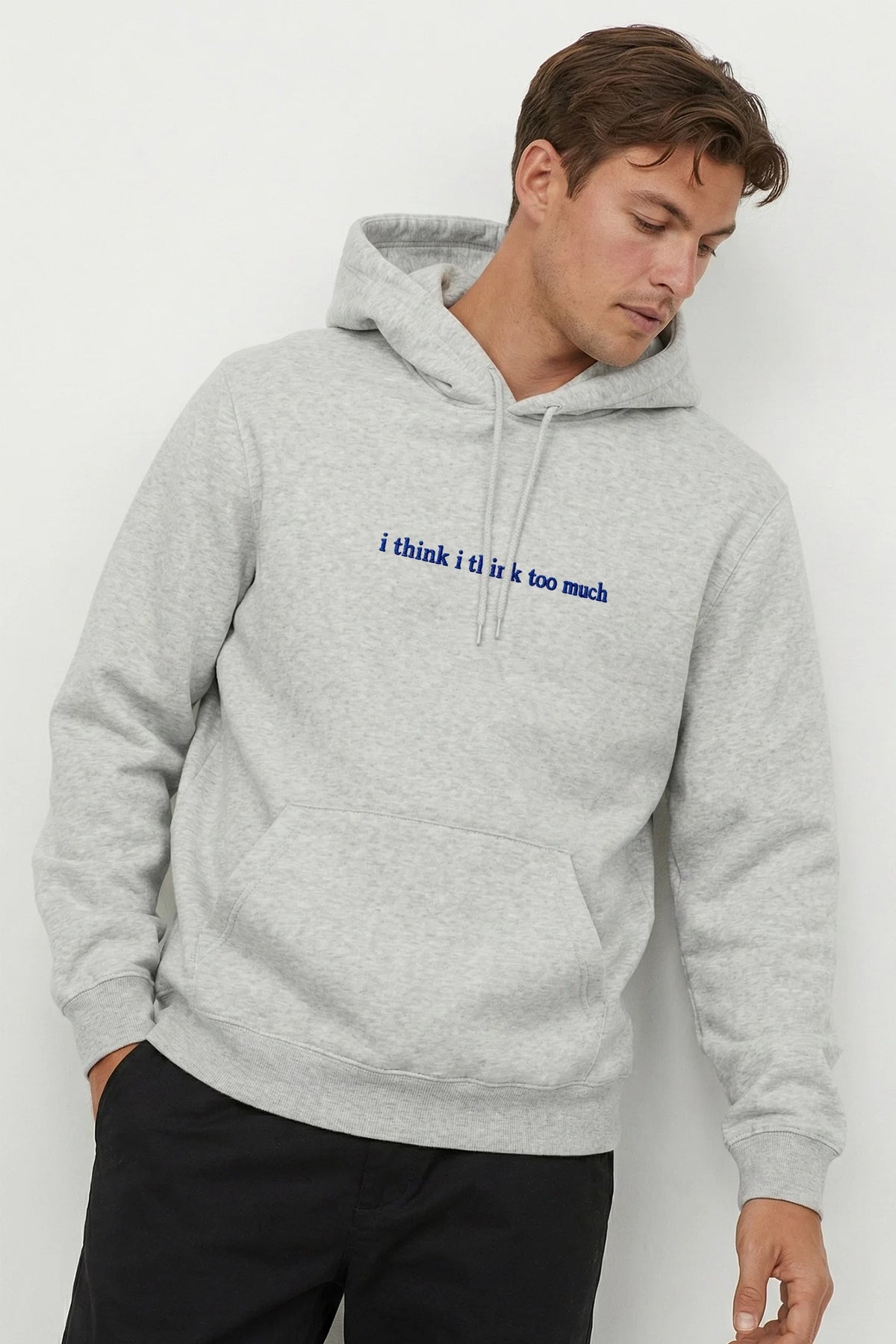 Kapda Kulture white hoodie for men India I Think I Think Too Much front view