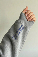 Kapda Kulture white hoodie for men India I Think I Think Too Much sleeve detail close-up