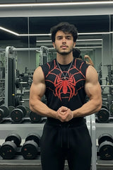 Black Spider Printed Gym Tank Top