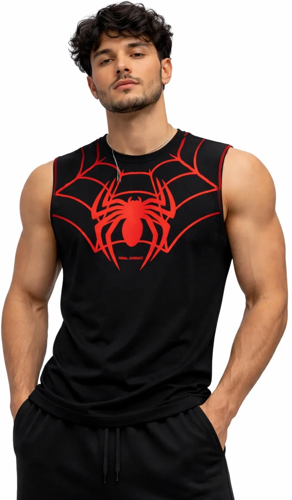 Black Spider Printed Gym Tank Top