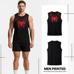 Black Spider Printed Gym Tank Top