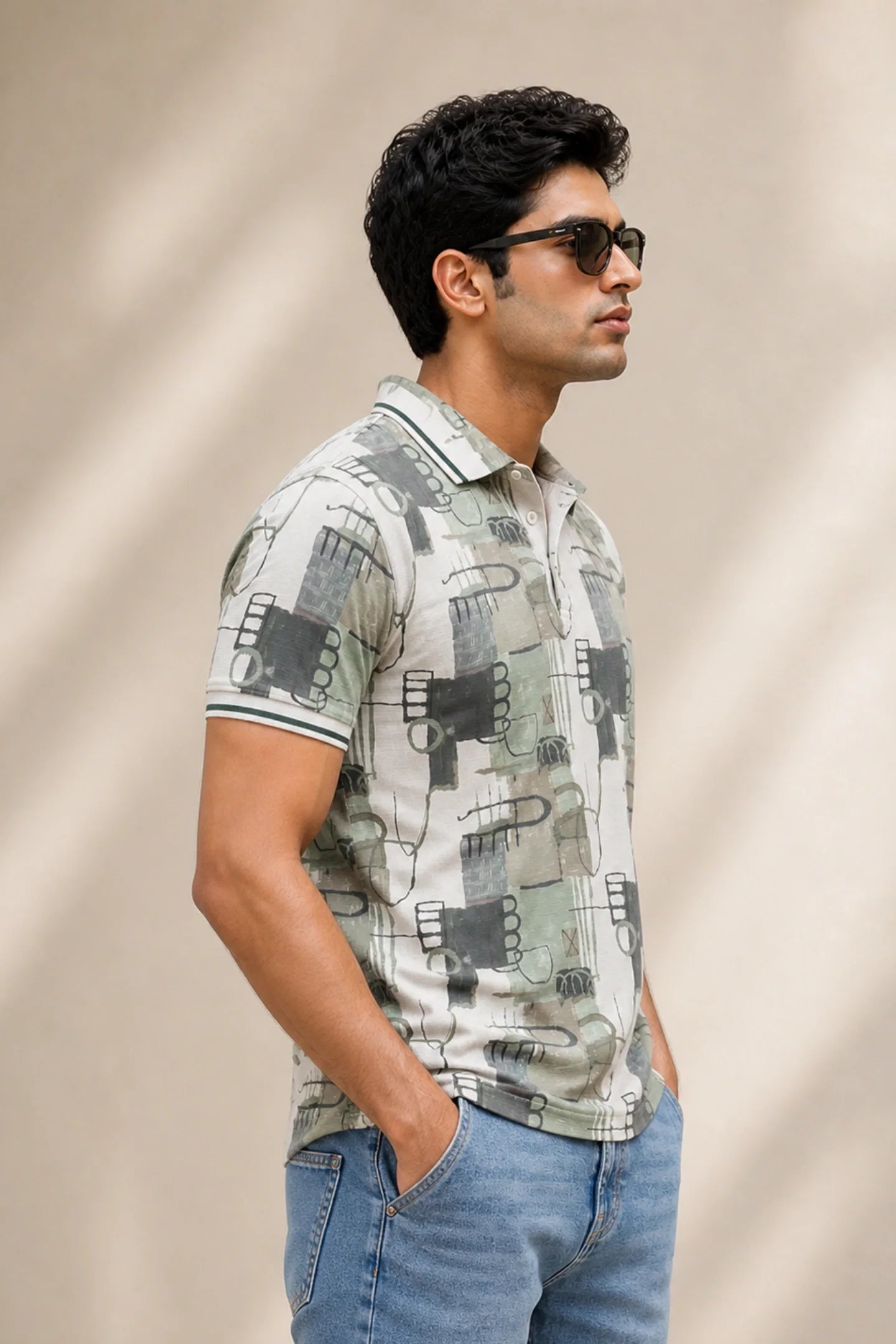 kapda kulture light sage cotton polo t shirt for men side view