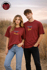 Maroon oversized couple t shirt back view minimal design Kapda Kulture India relaxed fit outfit