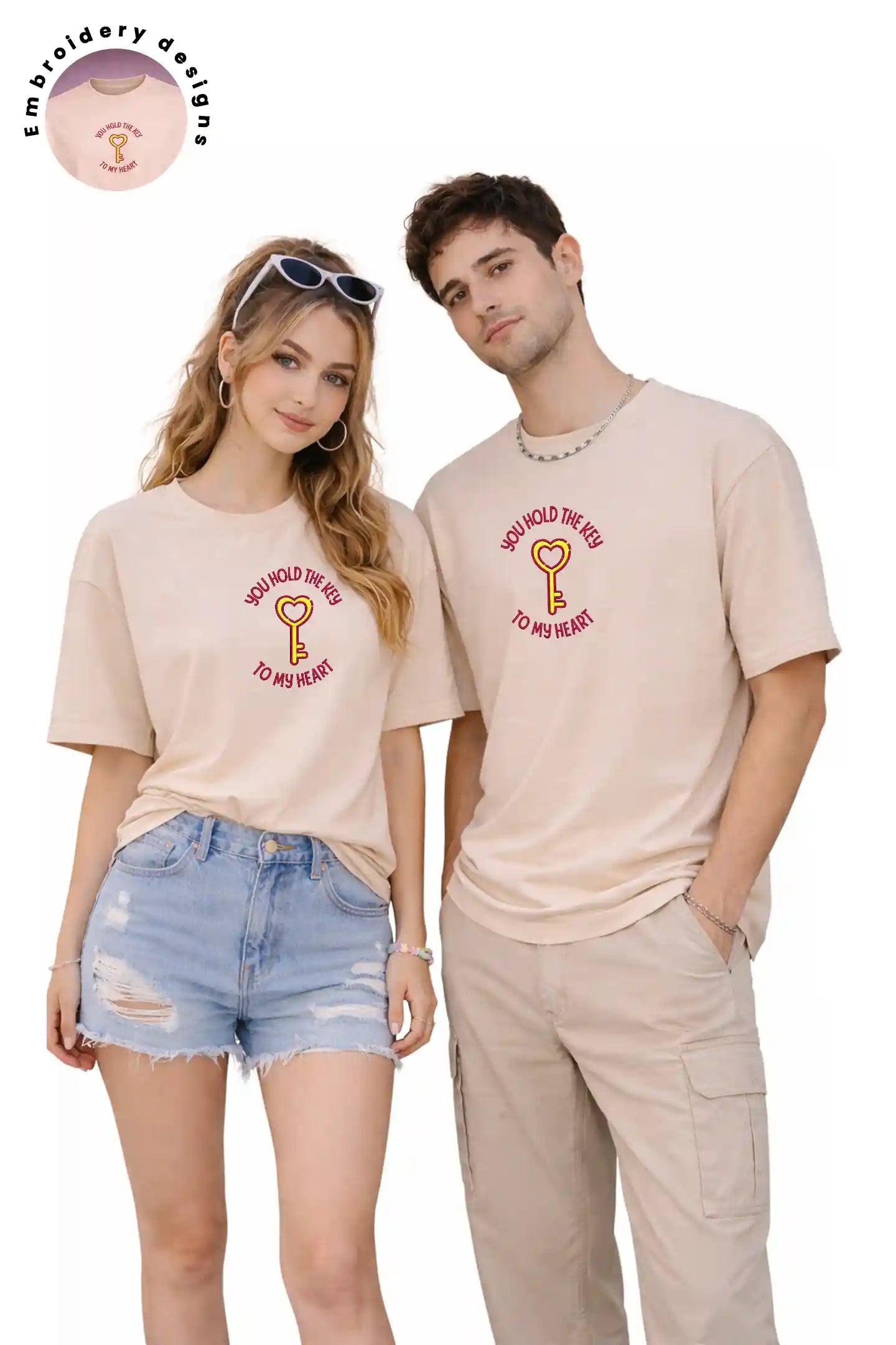 Beige oversized t shirt back view plain minimal Kapda Kulture India couple wear