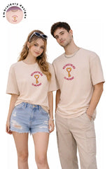 Beige oversized t shirt back view plain minimal Kapda Kulture India couple wear