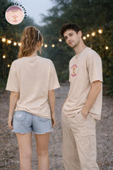 Matching beige oversized couple t shirts you hold the key design Kapda Kulture India front view men and women
