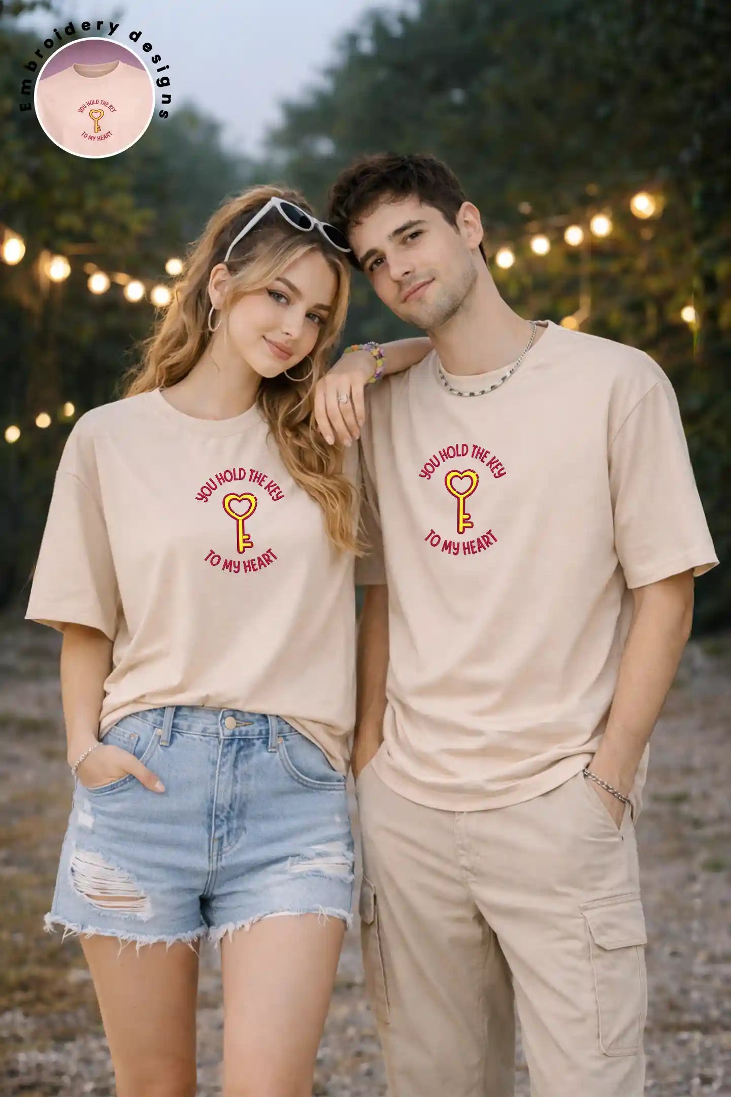 Beige oversized couple t shirt front view minimal design Kapda Kulture India relaxed fit outfit