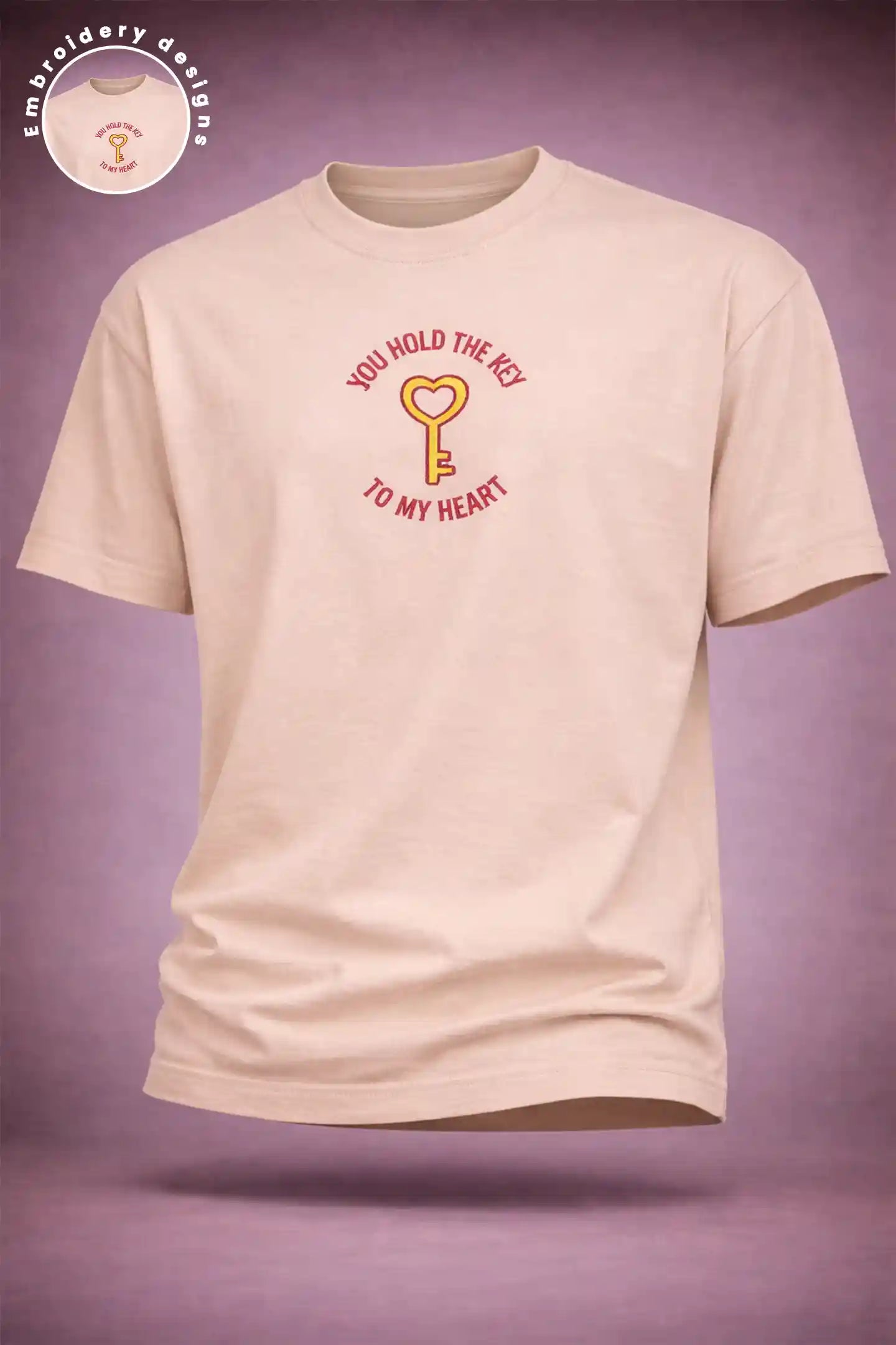 You hold the key printed couple t shirt beige oversized Kapda Kulture India front graphic close view
